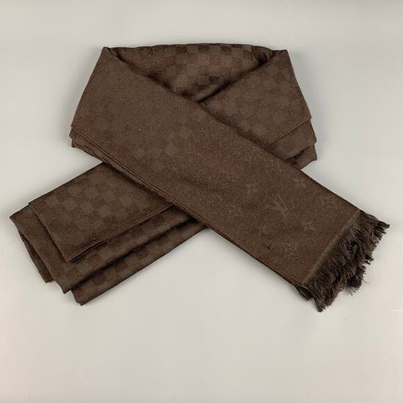 LOUIS VUITTON Brown Monogram Cashmere Silk Scarves - Picture 1 of 7